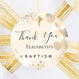 Taufe Eukalyptus Glitzer Golden Danke Runder Aufkleber