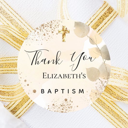 Taufe Eukalyptus Glitzer Golden Danke Runder Aufkleber