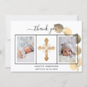 Taufe Eukalyptus Gold Foto danke Karte (Vorderseite)