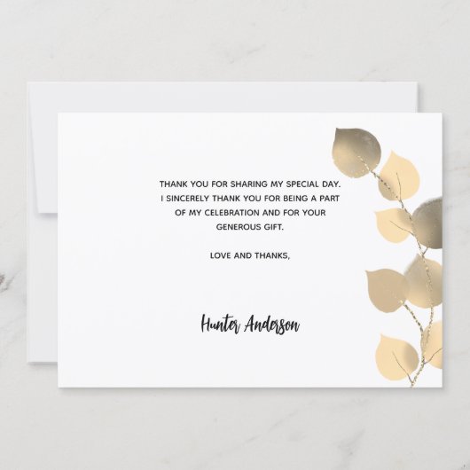 Taufe Eukalyptus Gold Foto danke Karte (Rückseite)