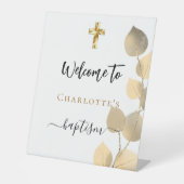 Taufe Eukalyptus Goldener Empfang Sockelschild (Vorderseite)