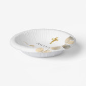 Taufe Eukalyptus goldweiß elegant Pappteller (Gewinkelt)