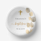 Taufe Eukalyptus goldweiß elegant Pappteller (Vorderseite)