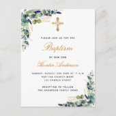 Taufe Eukalyptus Grüner Einladungspostkarte (Vorderseite)