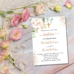 Taufe Eukalyptus Grünzeug Roségold Blumen Einladung