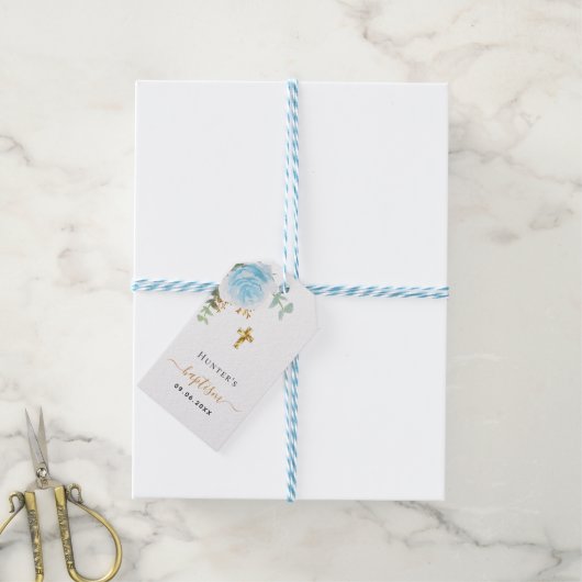 Taufe Eukalyptus hellblauer Blütenjunge Geschenkanhänger (Mit Garn)