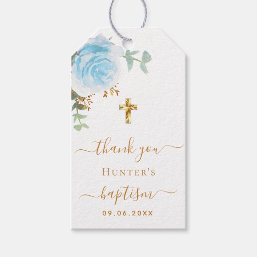 Taufe Eukalyptus hellblauer Junge vielen Dank Geschenkanhänger (Vorderseite)