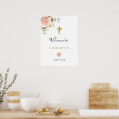 Taufe Eukalyptus pink Blumengrün Poster (Küche)