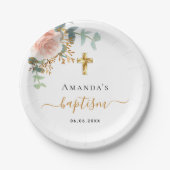 Taufe Eukalyptus rosa Blumenmädchen Rose Gold Pappteller (Vorderseite)