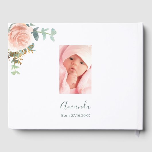 Taufe Eukalyptus rosa Blütenmädchen Foto Gästebuch (Rückseite)