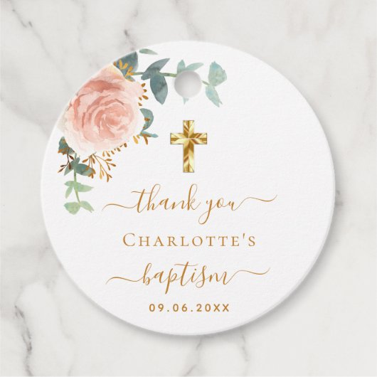 Taufe Eukalyptus rot Rosa Blütenblüte vielen Dank Geschenkanhänger (Vorderseite)