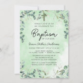 Taufe Eukalyptus Wasserfarbene Grünpflanzen Einladung (Vorderseite)