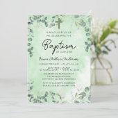 Taufe Eukalyptus Wasserfarbene Grünpflanzen Einladung (Stehend Vorderseite)