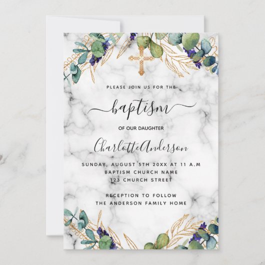 Taufe Eukalyptusgold Einladung (Vorderseite)