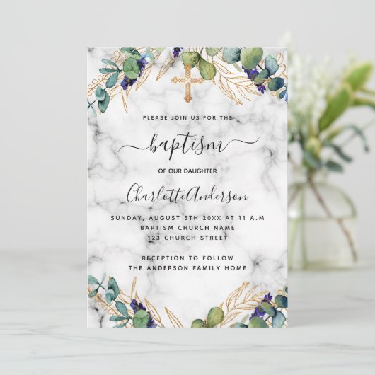 Taufe Eukalyptusgold Einladung (Stehend Vorderseite)