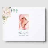 Taufe Eukalyptusgrün Blütenpflanzen Foto Gästebuch (Rückseite)