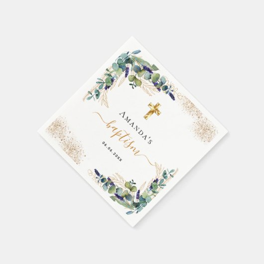 Taufe Eukalyptusgrün Glitzer Name Junge Serviette (Ecke)