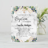 Taufe Eukalyptusgrün Goldmarmor Einladung (Stehend Vorderseite)