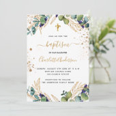 Taufe Eukalyptusgrün Goldschrift Einladung (Stehend Vorderseite)