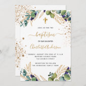Taufe Eukalyptusgrün Goldschrift Einladung (Vorne/Hinten)