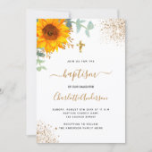 Taufe Eukalyptusgrün Sonnenblumenkreuz Einladung (Vorderseite)