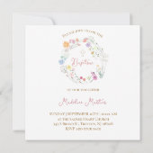 Taufe farbenfrohe Wildblumen Kranz Einladung (Rückseite)