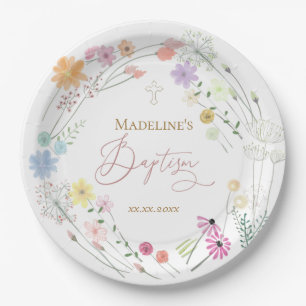 Taufe farbenfrohe Wildblumen Kranz Pappteller