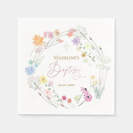 Taufe farbenfrohe Wildblumen Kranz Serviette