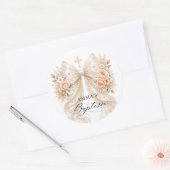 Taufe Florale Perlen-Schleife Runder Aufkleber (Umschlag)