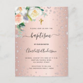 Taufe florale Rose goldfarbenes Mädchen elegant Einladungspostkarte (Vorderseite)