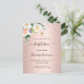 Taufe florale Rose goldfarbenes Mädchen elegant Einladungspostkarte (Stehend Vorderseite)