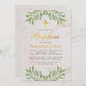 Taufe Foliage Imitats Gold Cross Kalligraphie Marm Einladung (Vorne/Hinten)