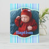 Taufe Foto Ankündigung blaue Einladungskarte (Stehend Vorderseite)
