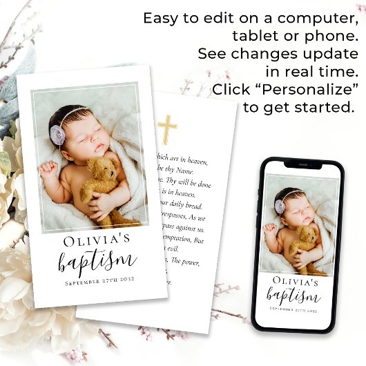 Taufe Foto Bewahrung der Gebetskarte Telefonnummerkarte