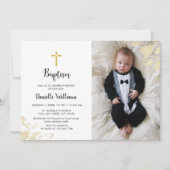 Taufe | Foto Black Gold Strip Einladung (Vorderseite)