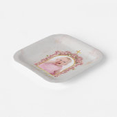 Taufe Foto Blumengoldverzierter Arch Rosa Orchidee Pappteller (Gewinkelt)