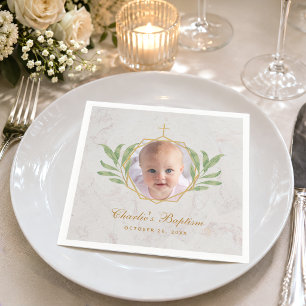 Taufe Foto Botanische Blätter Foliage Gold Marmor Serviette