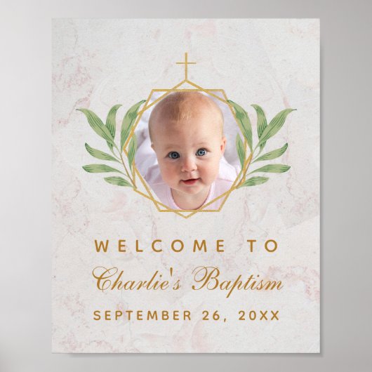 Taufe Foto Botanische geometrische Blätter Foliage Poster (Vorne)