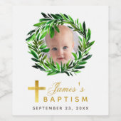 Taufe Foto Botanische Grünanlage Kranz Imitate Gol Weinetikett (Einzelnes Label)