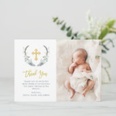 Taufe-Foto des Chic-Laub-| Dankeskarte (Stehend Vorderseite)