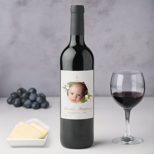 Taufe Foto Floral Calla Lilies Goldmarmor Weinetikett