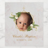 Taufe Foto Floral Calla Lilies Goldmarmor Weinetikett (Einzelnes Label)