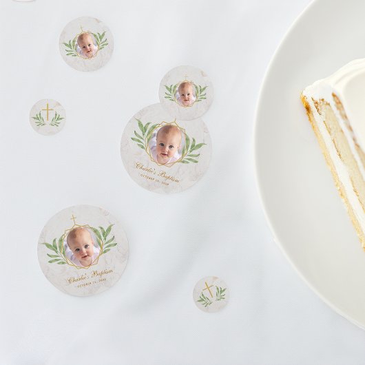 Taufe Foto Grüne Botanische geometrische Marmor Konfetti