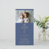Taufe Foto-Karte - Einladung mit Gold Cross (Stehend Vorderseite)