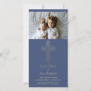Taufe Foto-Karte - Einladung mit Gold Cross