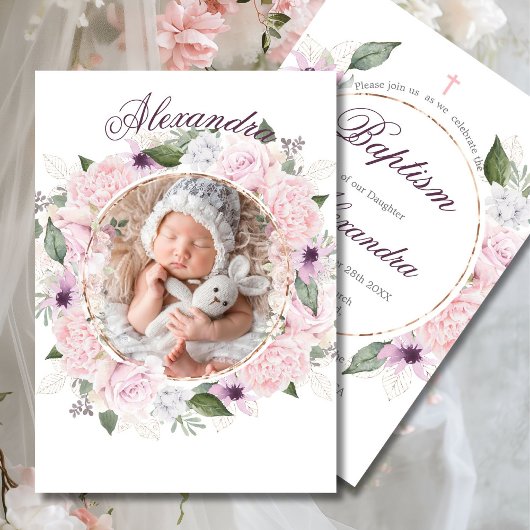 Taufe Foto Rosse Blumenmädchen Einladung