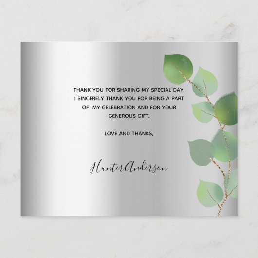 Taufe Foto silber Eukalyptus vielen Dank Karte (Rückseite)