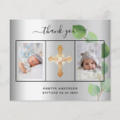 Taufe Foto silber Eukalyptus vielen Dank Karte (Vorderseite)