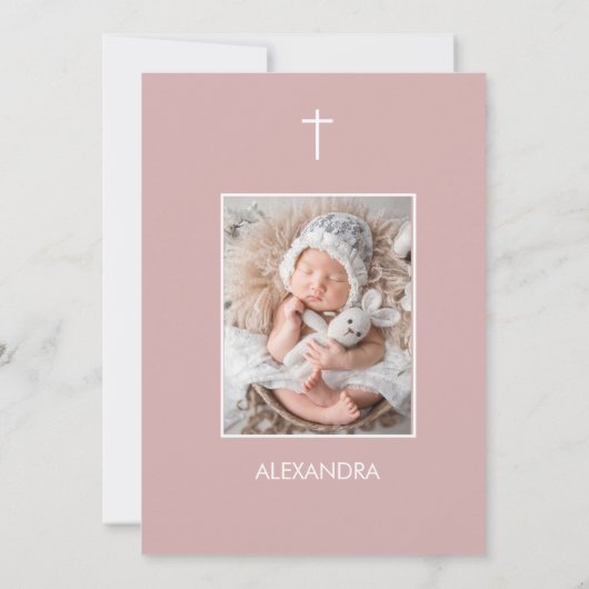 Taufe Foto Weiße rosa Mädchen Religiös Einladung (Rückseite)