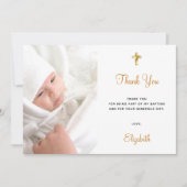 Taufe Foto Weißgold Minimalist Dankeskarte (Vorderseite)